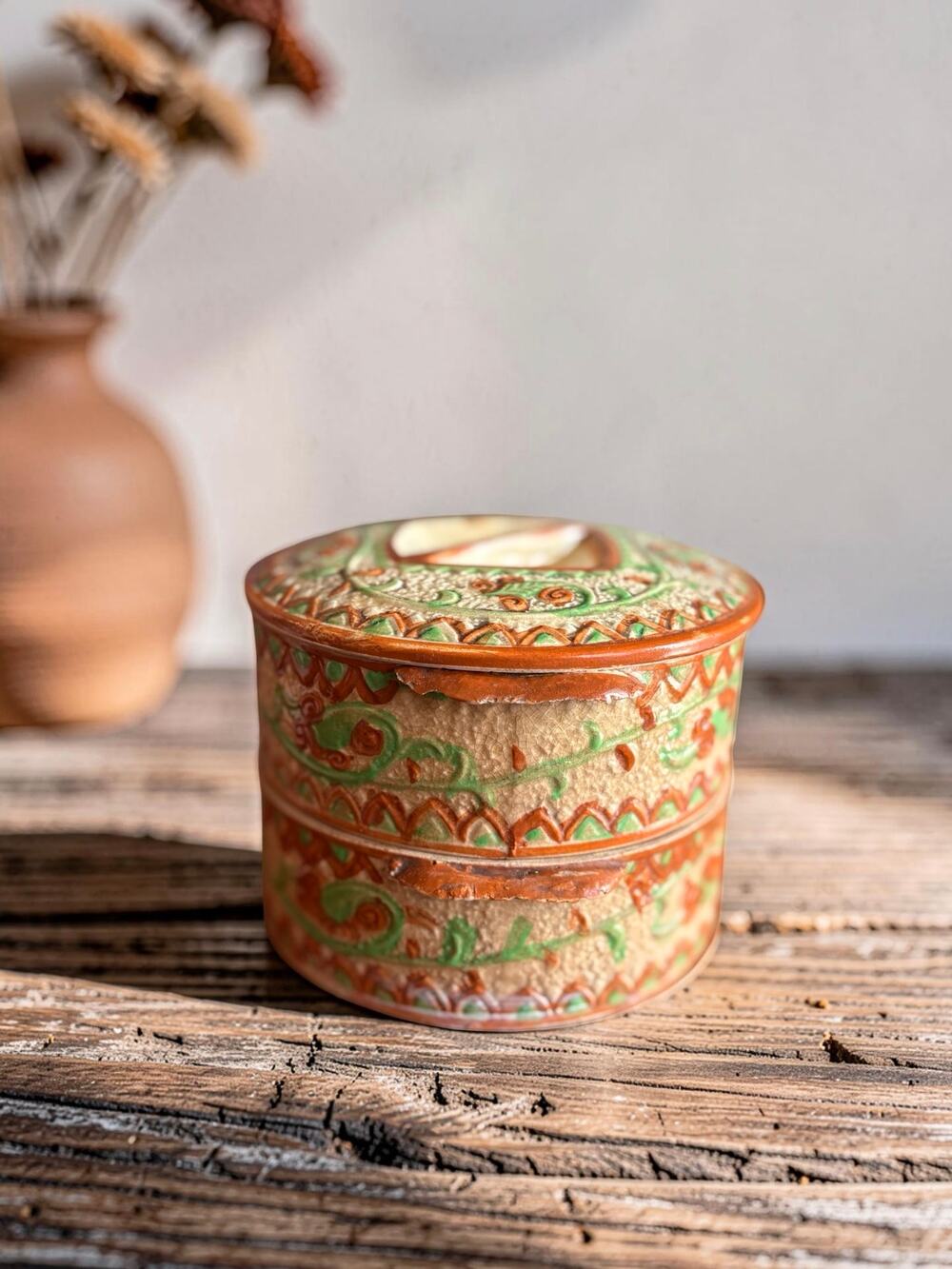 Vintage Japanese Double Stacking Stoneware Lidded Container | Made in Japan